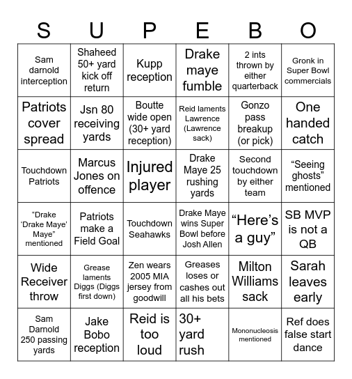 Super Bowl 60 Bingo Card