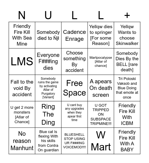 Nullscape Ahh Gameplay Bingo Card
