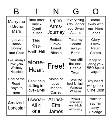 DJ DANNY : Timeless Love Songs Bingo Card