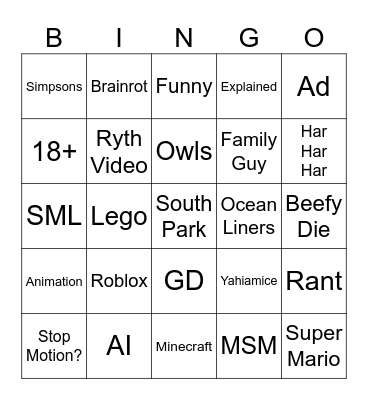 Yt Shorts Bingo :) Bingo Card