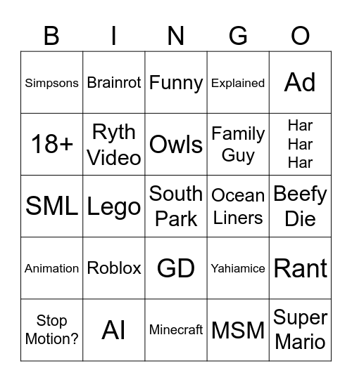 Yt Shorts Bingo :) Bingo Card