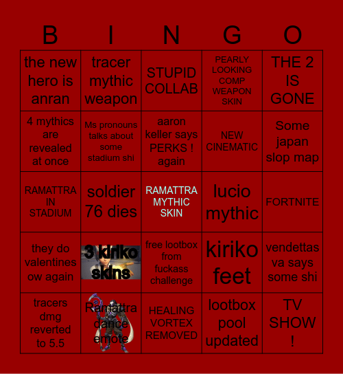 OVERWATCH SPOTLIGHT Bingo Card