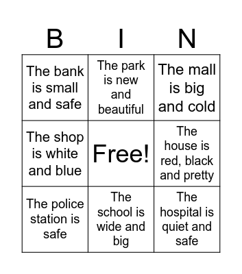 Oraciones la comunidad y adjetivos Bingo Card