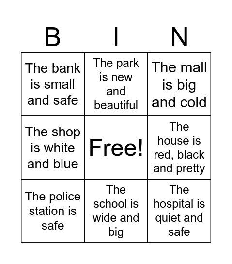 Oraciones la comunidad y adjetivos Bingo Card