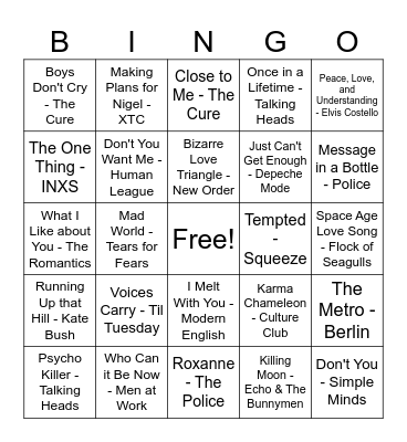 New Wave Bingo Card