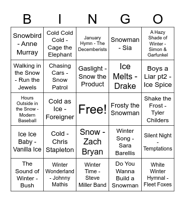 Snow Day Bingo Card