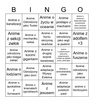 Anime bingo Card