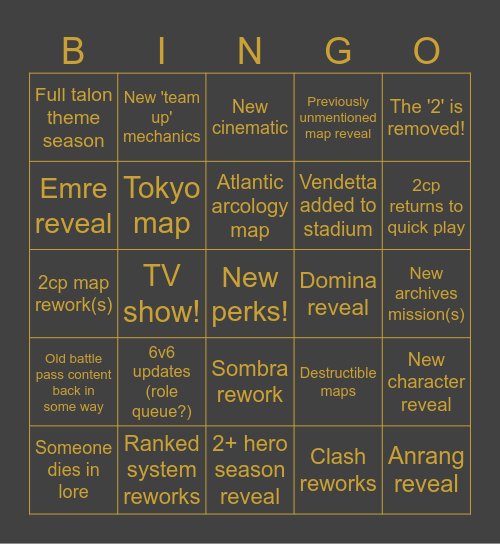 Overwatch spotlight Bingo Card