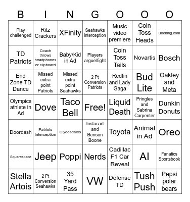 Super Bowl LX Bingo Card