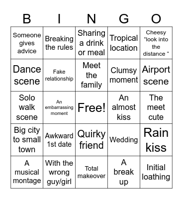 Rom Com Bingo Card