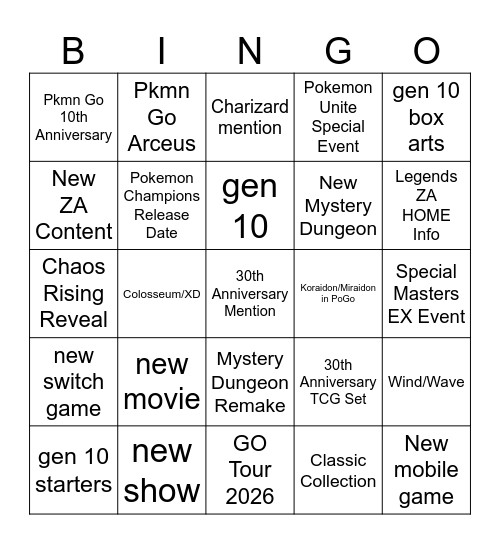 Pokemon Day 2026 Bingo Card