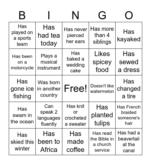 GEMS Valentine's Tea Bingo Card