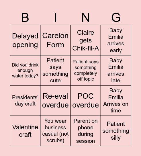 CHKD February Bingo Card