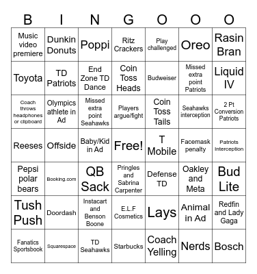 Super Bowl LX Bingo Card