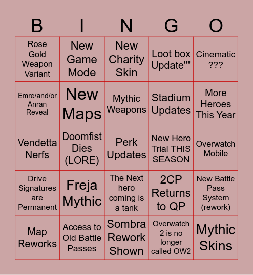 OVEREWATCH SPOTLIGHT 2026 Bingo Card