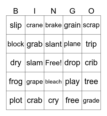 Consonant Blends Bingo Card