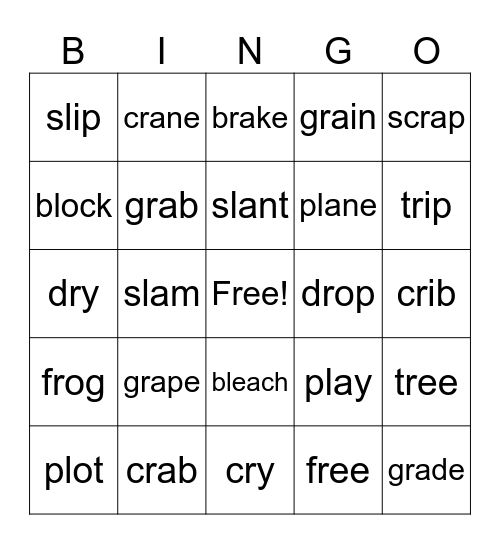 Consonant Blends Bingo Card