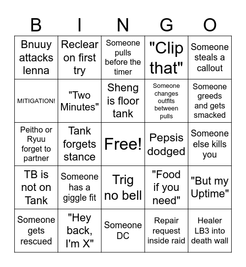 BNUUY BRIGADE Bingo Card