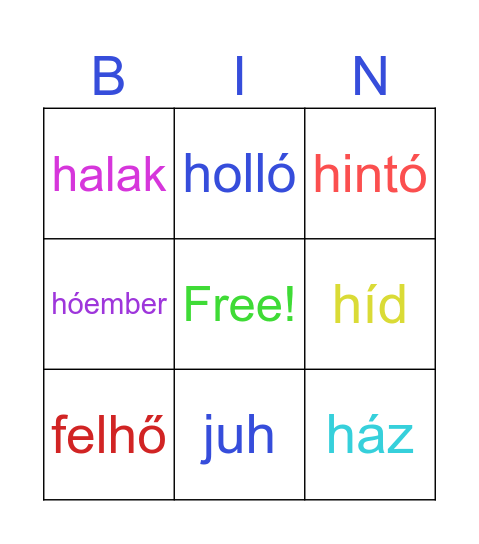 I. Osztály - h betű és hang - szövegértés Bingo Card