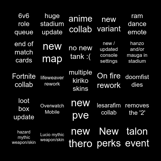 OVERWATCH SPOTLIGHT Bingo Card