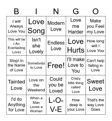 Valentine Game 1 Bingo Card