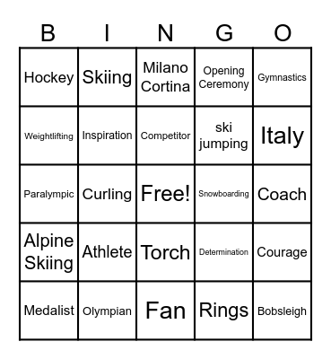 Olympic Bingo Card