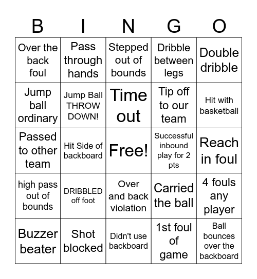 Basketball Bingo Card