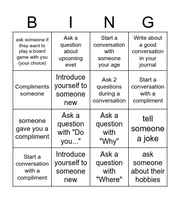 Conversation Bingo Card