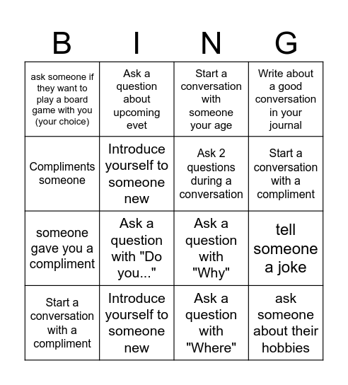 Conversation Bingo Card