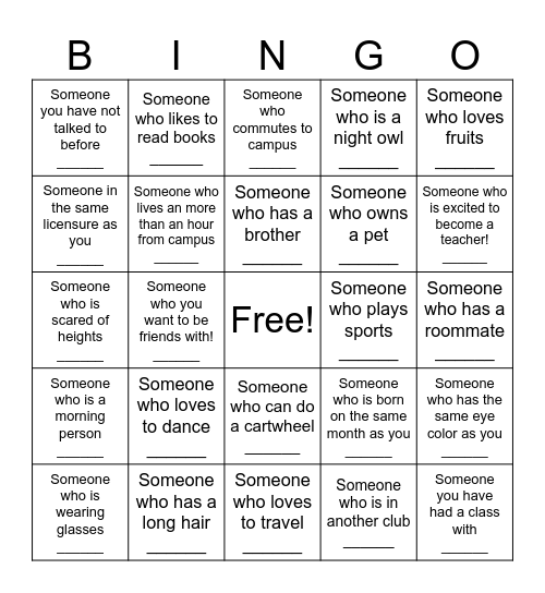 Get to Know You - BINGO Card