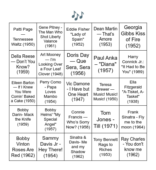 CROONERS MALE & FEMALE Bingo Card