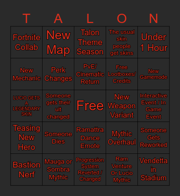 Overwatch Spotlight Bingo Card