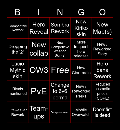 Overwatch 2 Spotlight Bingo Card