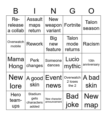 OW spotlight Bingo Card