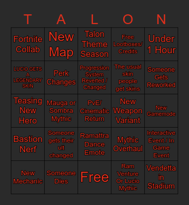 Overwatch Spotlight Bingo Card
