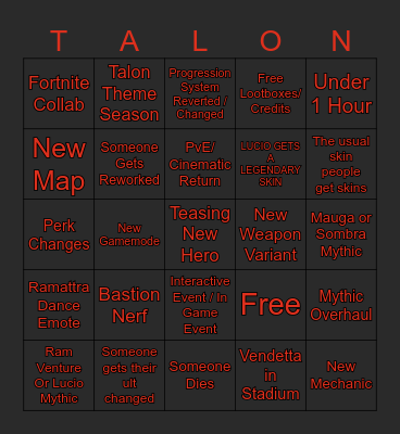Overwatch Spotlight Bingo Card