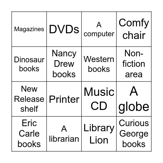 Library Scavenger Hunt Bingo Card