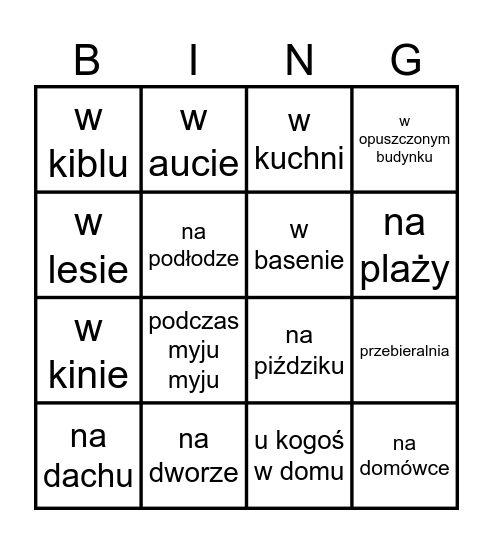 miejsca do seks Bingo Card