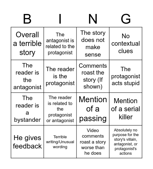 2 SENTENCE HORROR STORIES BINGO Card