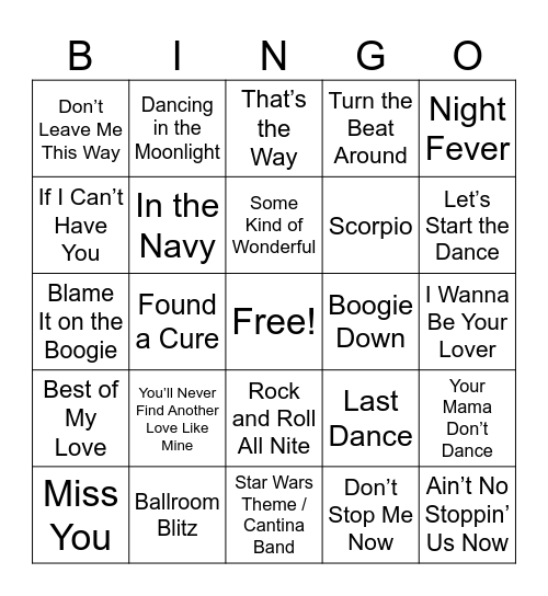 2026 70's Hits Round 1 Bingo Card