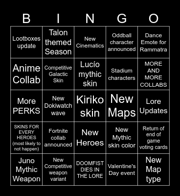 Overwatch Spotlight Bingo Card