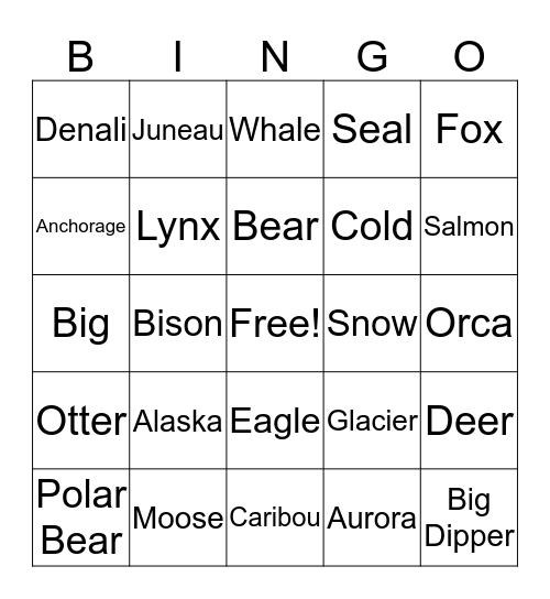 Alaska Bingo Card