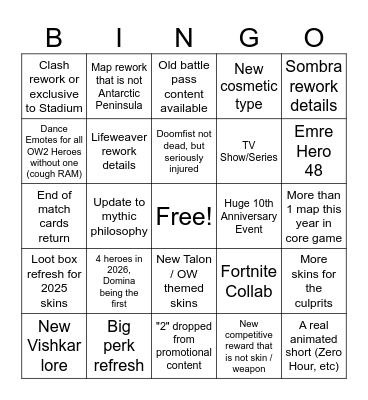 Overwatch Spotlight Bingo Card