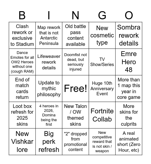 Overwatch Spotlight Bingo Card