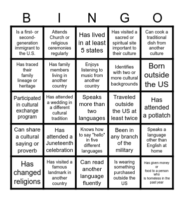 Culture Bingo Card