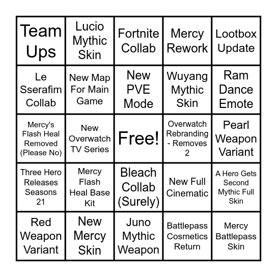 Eleyzhau Overwatch Spotlight Bingo Card