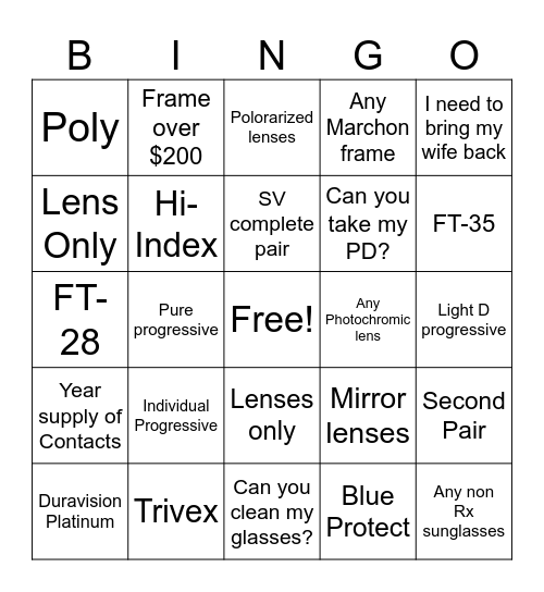 Untitled Bingo Card