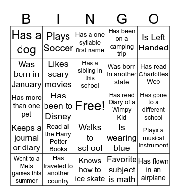Find someone in our class who... Bingo Card