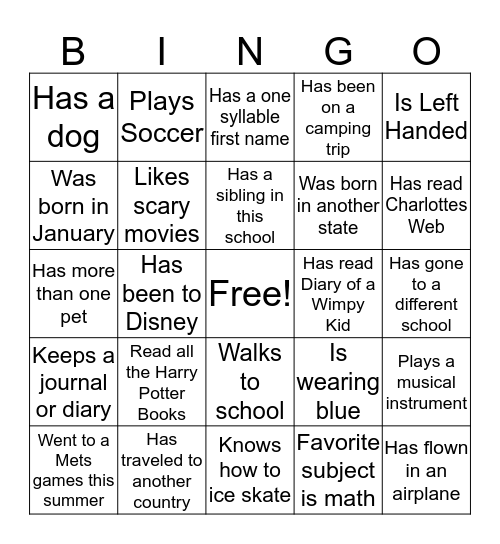 Find someone in our class who... Bingo Card