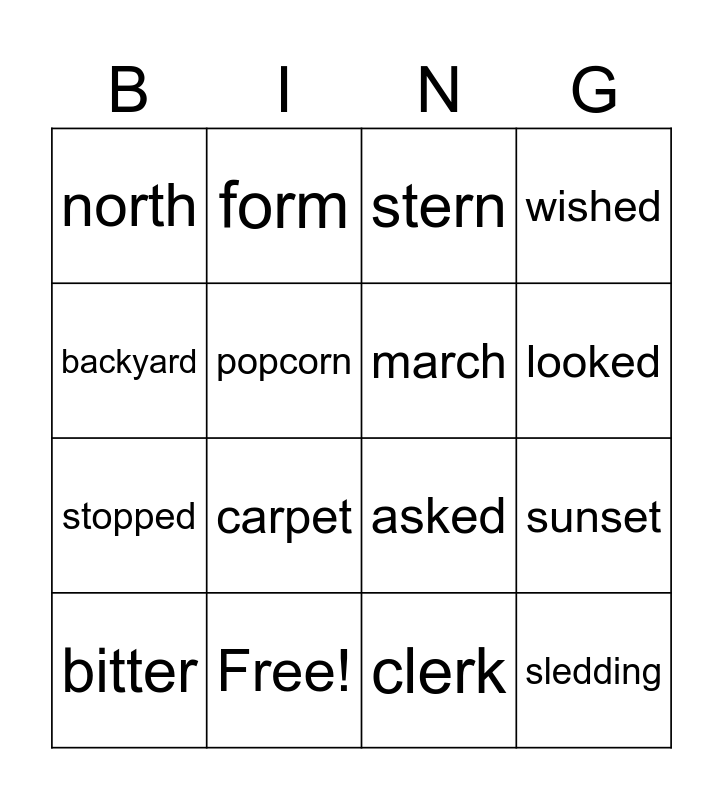 Word Bingo Card